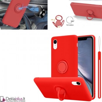 Vennus švelnaus silikono dėklas su žiedu - raudonas (telefonui Apple Iphone Xr)